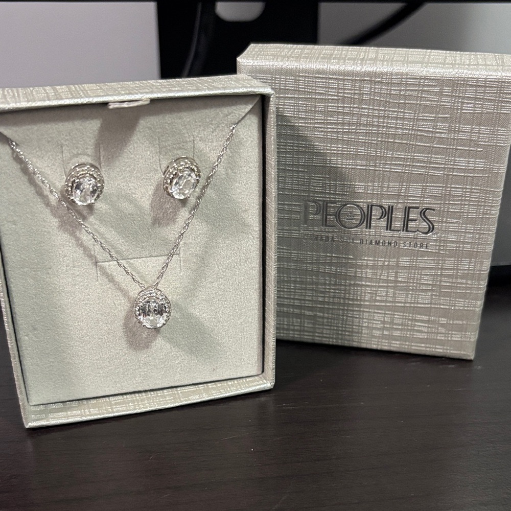 Sterling Silver Necklace and Earring Set with Clear Stones by People’s Jewellers
